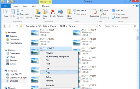 Picture Icons in Camera Folder, Copy